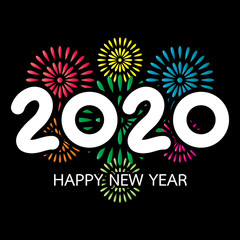 2020 Happy New Year Greeting Card with Fireworks - 309298343
