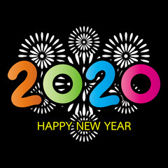 2020 Happy New Year Greeting Card with Fireworks - 309298508