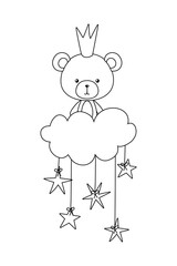 Cute bear with crown cloud and stars vector design