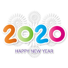 2020 Happy New Year Greeting Card with Fireworks - 309298537