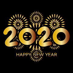 2020 Happy New Year Greeting Card with Gold Fireworks - 309298737