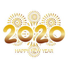 2020 Happy New Year Greeting Card with Gold Fireworks - 309298759
