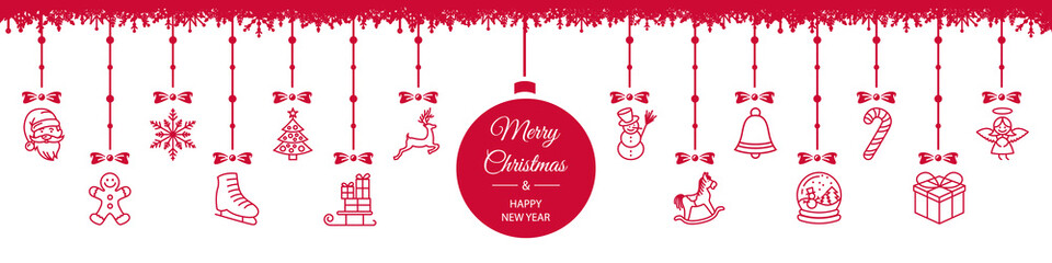 Fototapeta premium Merry christmas new year hanging decoration ball red white card background border vector isolated