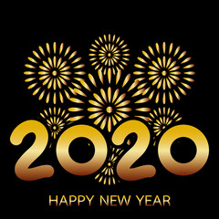 2020 Happy New Year Greeting Card with Gold Fireworks - 309298796