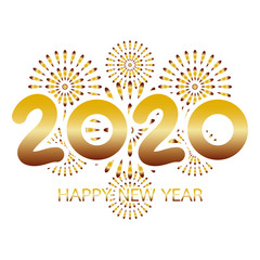 2020 Happy New Year Greeting Card with Gold Fireworks - 309298906