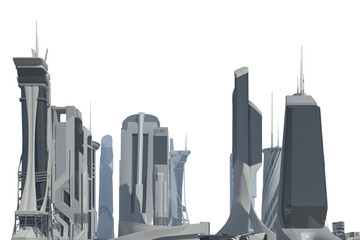 Futuristic City isolated on white 3D illustration