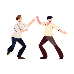 men in pose of dancing on white background