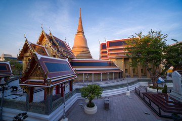 Fototapeta na wymiar morning time view of the first grade royal monastery, Wat Ratchabophit Sathitmahasimaram, since 1869 Bangkok, Thailand