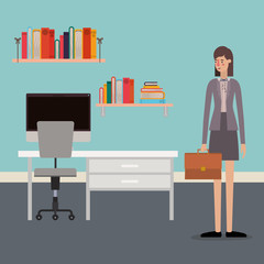 Businesswoman avatar with suitcase vector design