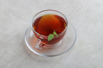  Tea with mint Cup isolated on a white background - white table - red tea