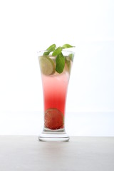 mojito cocktail  juice  white rum, sugar, lime juice, soda water, and mint. Its combination of sweetness, citrus, and herbaceous mint flavors is intended to complement the rum, summer  drink