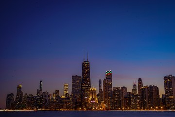City of Chicago Skyline and Night Lights 