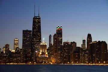 Fototapeta na wymiar City of Chicago Skyline and Night Lights 