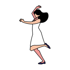 young woman in pose of dancing on white background