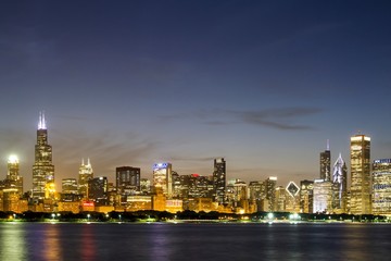 Beautiful Chicago skyline at night, Illinois, USA