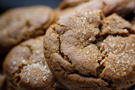 Molasses Crinkles, a type of molasses cookie made with brown sugar. USA.