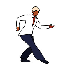 young man in pose of dancing on white background