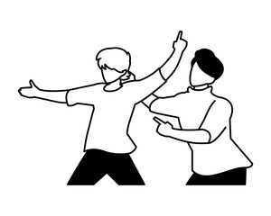 scene of men in dance pose, party, dance club