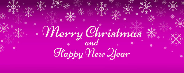 Pink blue banner christmas and happy new year and greeting card design with snow flakes. banner and card vector design