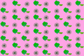 Seamless pattern image of leaves of lotus on pink