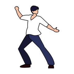 young man in pose of dancing on white background