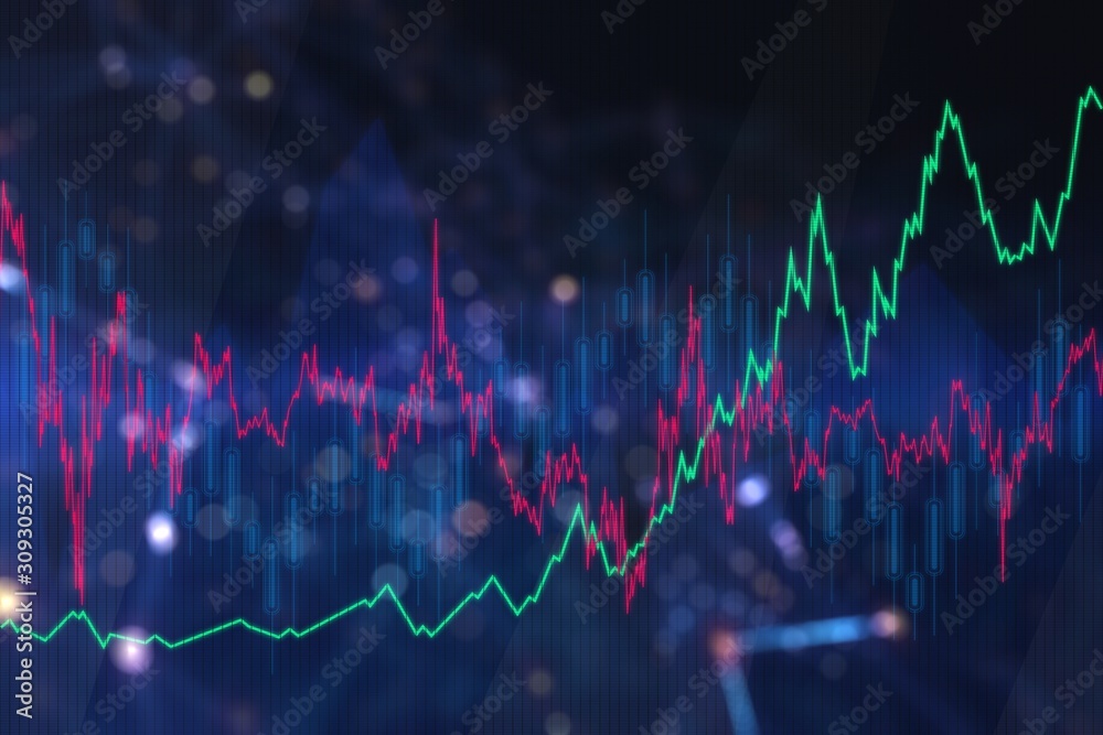 Poster Trading concept with financial chart and blurry background. 3D Rendering