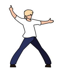 young man in pose of dancing on white background
