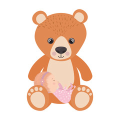 Cute baby girl with teddy bear vector design