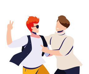 scene of men in dance pose, party, dance club