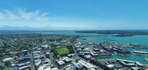 Viaduct Harbour, Auckland / New Zealand - December 13, 2019: The timelapse and general skyline of...