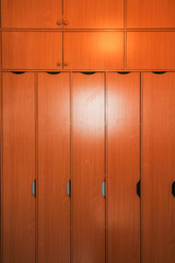 The texture of the wood panel. Wardrobe doors made of beautiful wood. Sliding cabinet doors.