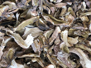 Dried boletus mushrooms for sale on the market