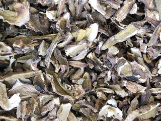 Dried boletus mushrooms for sale on the market
