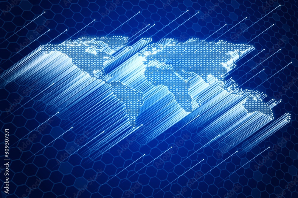 Poster digital world map wallpaper, globalization concept. 3d rendering