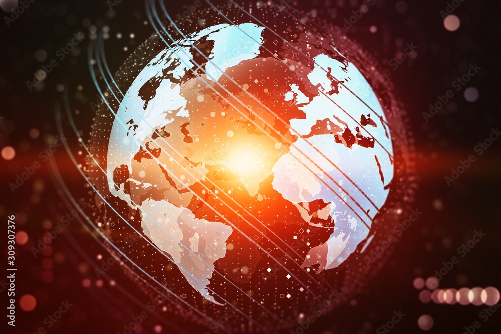 Aufkleber Global big data background, technology and business concept with world map. 3D Rendering
