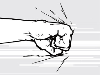 Hand, fist punching or hitting. Comic pop art, symbol. Vector illustration