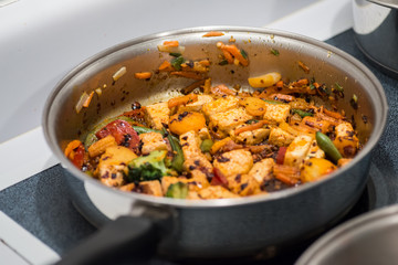 Pan with Chinese tofu and vegetables stir-fry