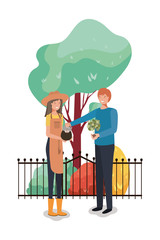 Woman man and gardening concept vector design