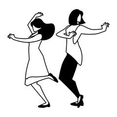 silhouette of women in dance pose on white background