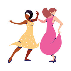 women in pose of dancing on white background