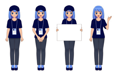 スタッフ・スポーツボランティア・大会ボランティア　案内女性（ベクター）Anime Girl in Staff or Volunteer Wear (vector set).