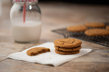 Molasses sugar cookies and milk