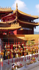 Golden bell hanging on the rope in Wen Wu Temple near Sun Moon Lake at Yuchi, Nantou, Taiwan, 