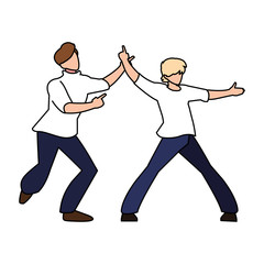 men in pose of dancing on white background