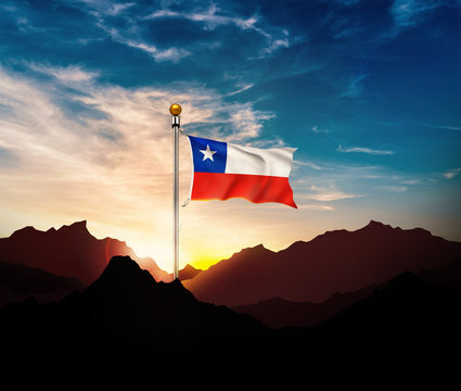 Chile flag,Waving flag on the mountain