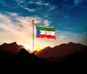 Equatorial Guinea flag,Waving flag on the mountain