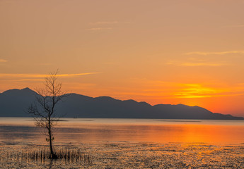 Sunset orange water sea and sky at Thailand