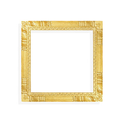 Gold yellow paint picture frame carving patterns isolated on white background and clipping path