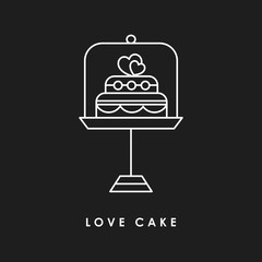  Love cake with hearts line icon