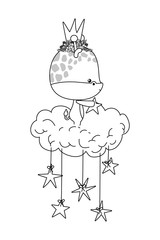Cute giraffe with crown cloud and stars vector design